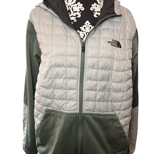 The North Face Light Gray and Dark Green Quilted Jacket